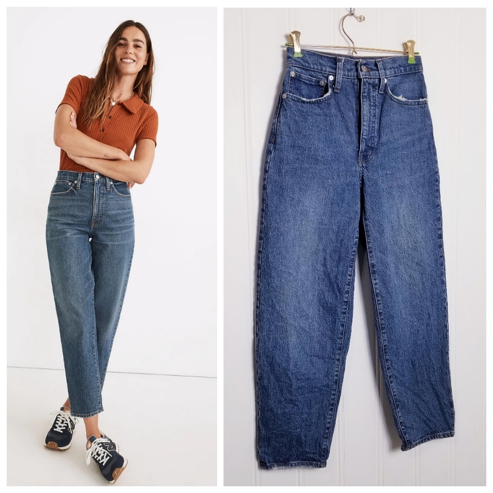 Madewell Jeans Sz 23 Balloon High Rise Distressed Tapered Blue Denim 80s
